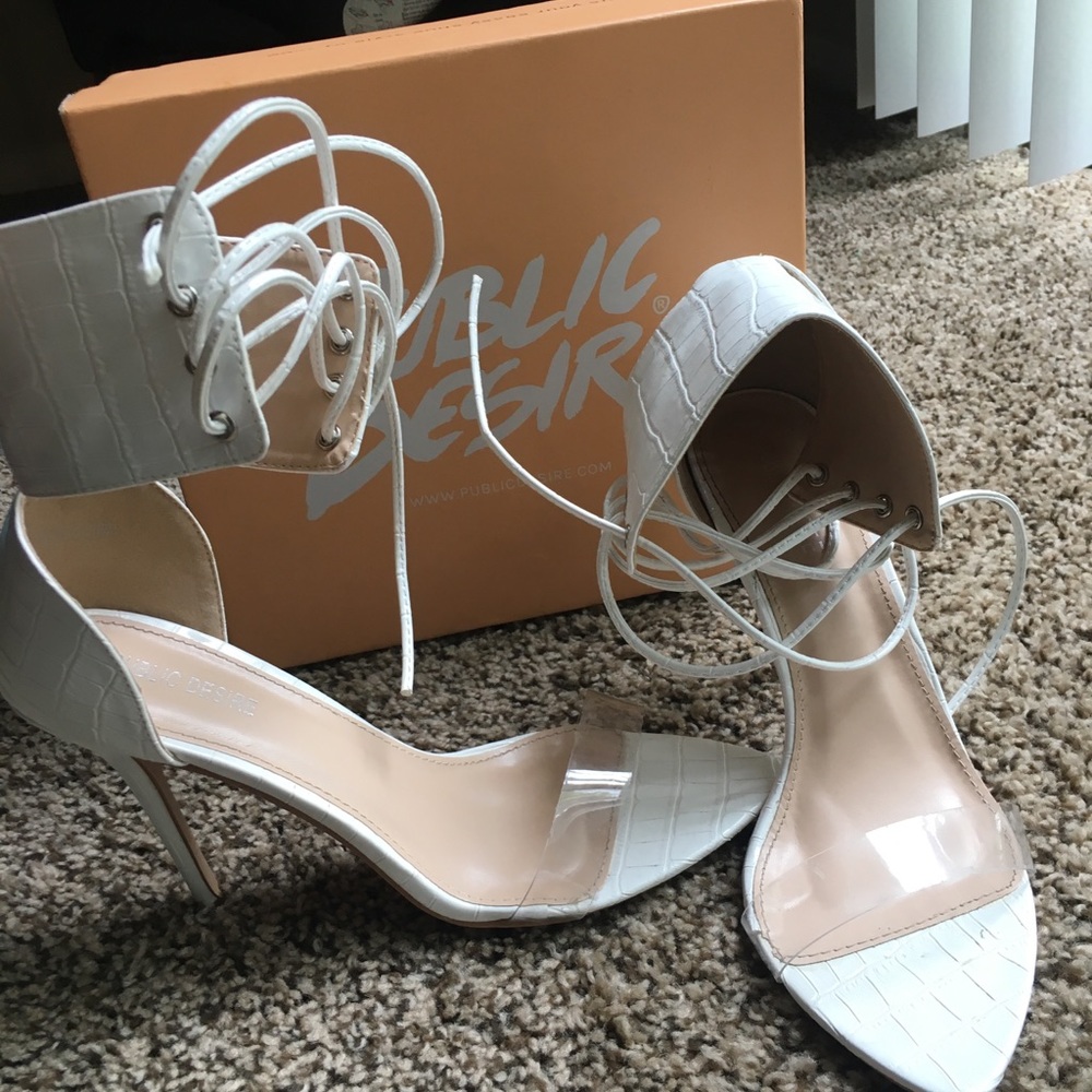 White Croc Skin Heels